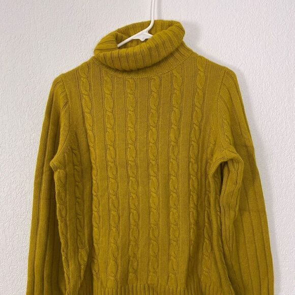 J. Crew Yellow Cable Knit Turtleneck Wool & Rabbit Hair Pullover Sweater - Picture 3 of 5